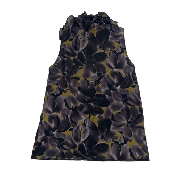 J. Crew Gray Silk Floral Sleeveless Ruffled Blouse Size 2 Women’s - Picture 3 of 4